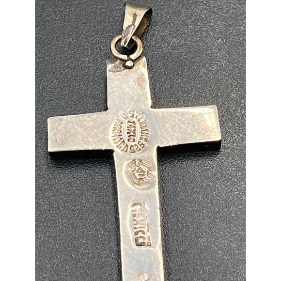 Vintage Sterling Silver Cross Crucifix stone AR Taxco Mexico 3 Eagle pendant - Picture 4 of 7